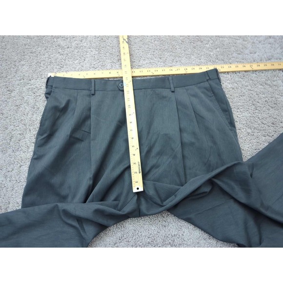 Savane Dress Pants Mens 44x30 Gray Straight Pleated Poly Dressy Casual - Picture 3 of 7